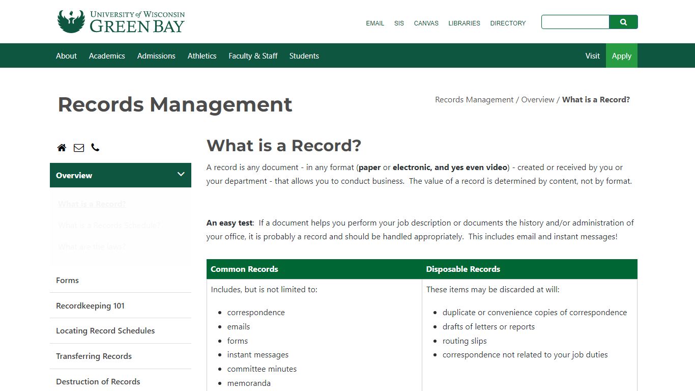 What is a Record? - Overview - Records Management - UW-Green Bay