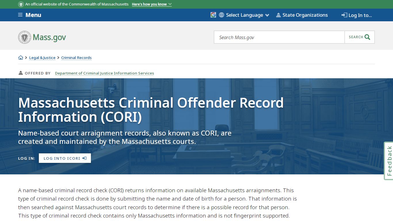 Massachusetts Criminal Offender Record Information (CORI)