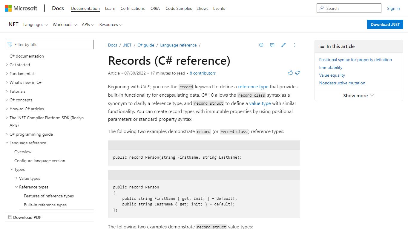 Records - C# reference | Microsoft Docs