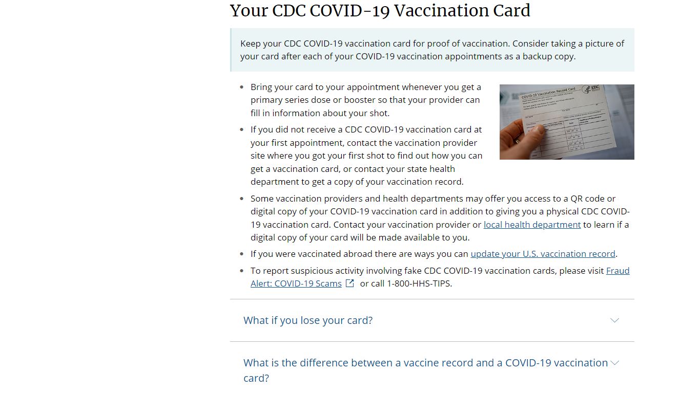 Your CDC COVID-19 Vaccination Record and Vaccination Card